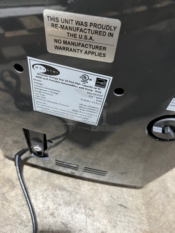 NEW! OUT OF THE BOX! SCRATCH-N-DENT! Whynter Portable Dehumidifier Unit! 4,000 Square Feet Room Capacity! Model: RPD561EGP 115V - Image 5 of 8