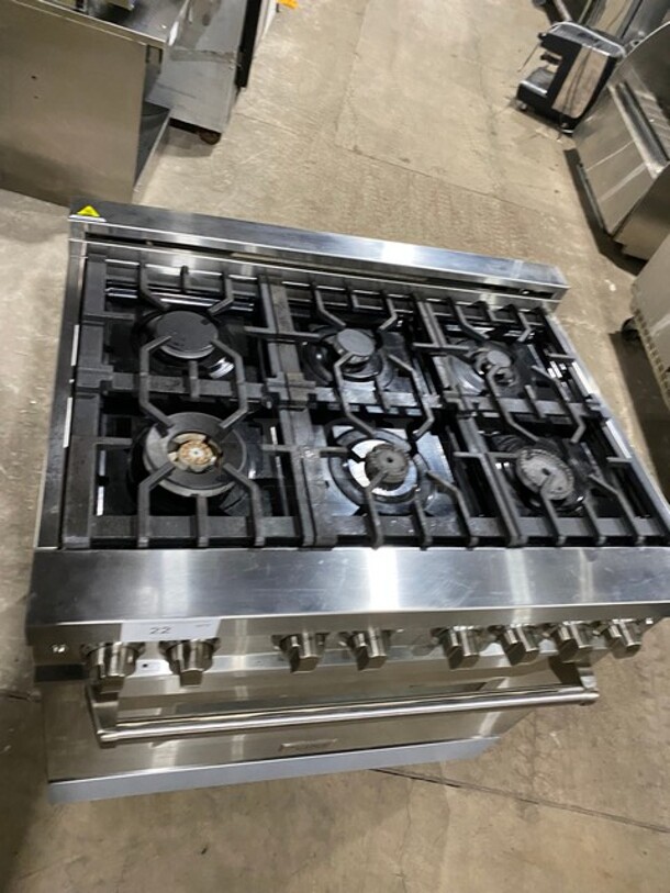 2022 Zline Gas Powered 6 Burner Stove! With Oven Underneath! Stainless Steel! MODEL RG36 SN: RG36ge22030030-03 - Image 5 of 9