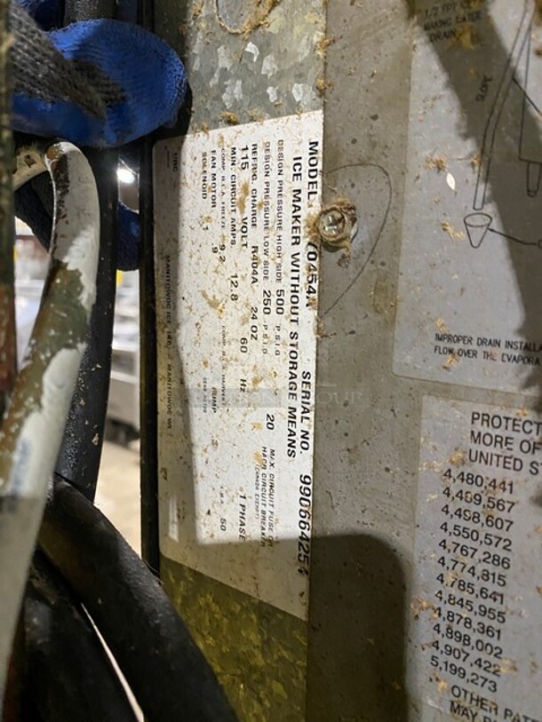 Manitowoc Commercial Ice Making Machine! On Ice Bin! All Stainless Steel! Model Y0454A Serial 990664254! 115V 1Phase! WORKING WHEN REMOVED!  - Image 5 of 7