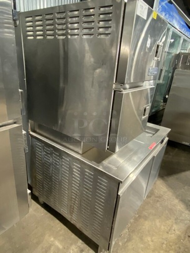 Cleveland Commercial Natural Gas Powered 2 Deck Steam Cabinet! With Cleveland Countertop 6 Quart Tilting Steam Kettle! All Stainless Steel! Model 42CKGM300 Serial WC8346203J01! On Legs! - Image 2 of 5