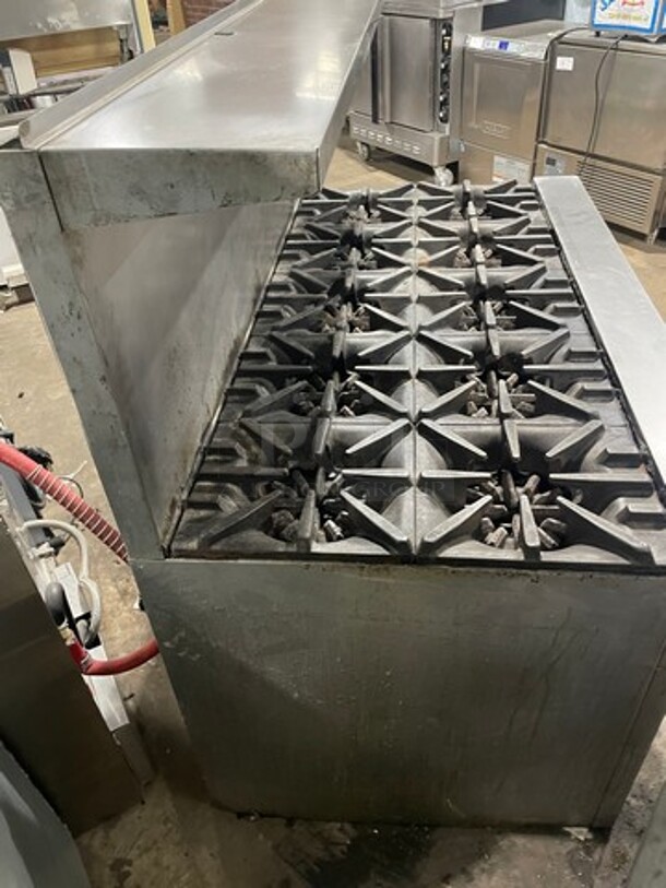Garland Natural Gas Powered 10 Burner Stove! With Double Full Size Oven Underneath! With Raised Back Splash & Salamander Shelf! Working When Removed!  - Image 4 of 9
