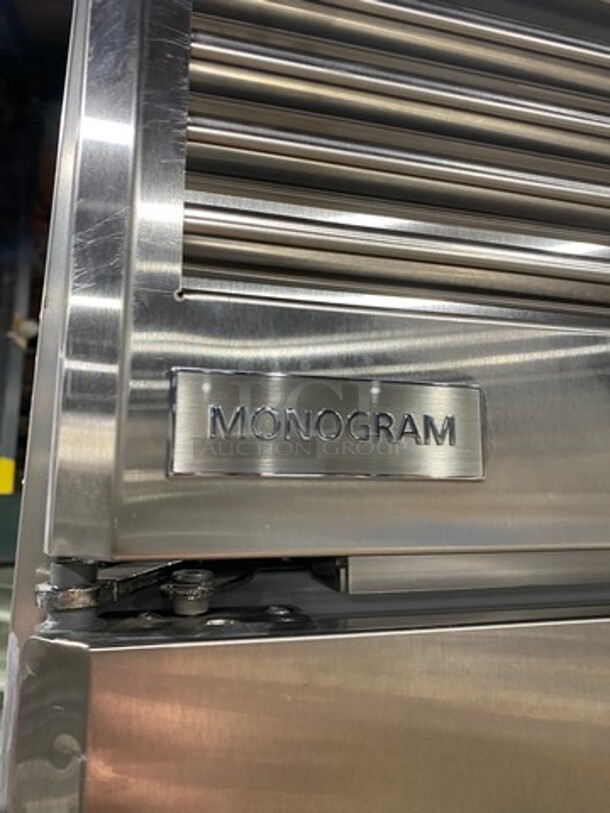 Monogram Upright Half Cooler Half Freezer Combo Unit! Single Cooler And Single Drawer Freezer! With Poly Coated Racks And Shelves! Stainless Steel! - Image 10 of 11