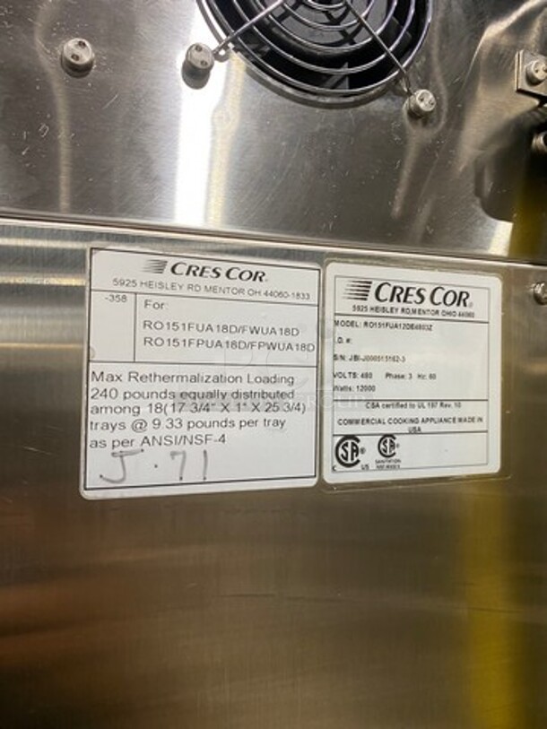 Cres Cor Commercial Electric Powered Split Door Roast-N-Hold Oven! All Stainless Steel! On Casters! Model: RO151FUA12DE4803Z SN: JBIJ0005151623 480V 60HZ 3 Phase - Image 8 of 9