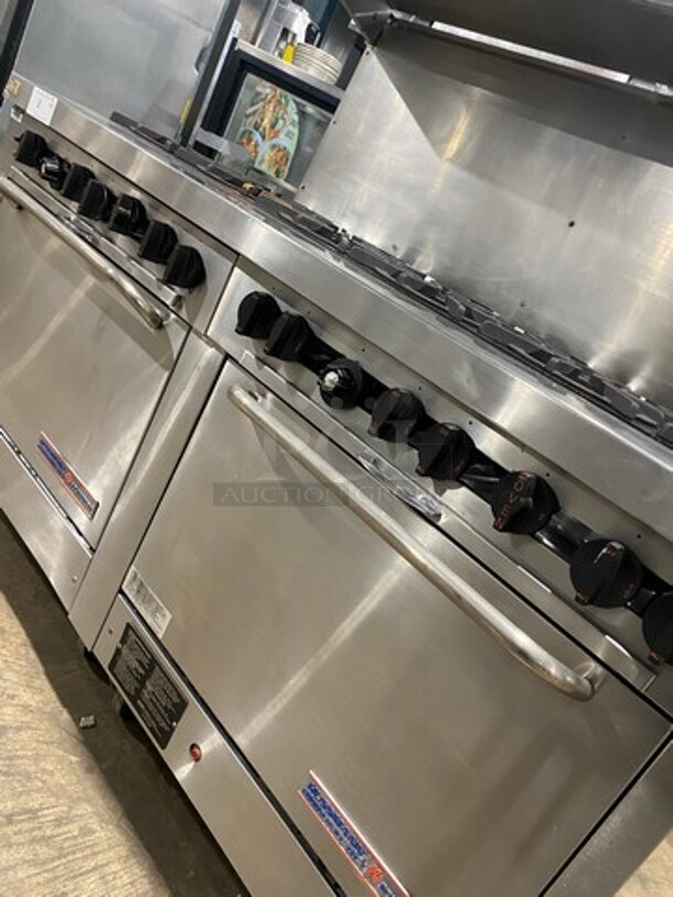 Southbend Commercial Natural Gas Powered 12 Burner Stove! With Raised Back Splash And Salamander Shelf! With 2 Full Size Oven Underneath! All Stainless Steel! On Casters! Working When Removed! - Image 9 of 10