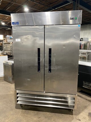 Artic Air Commercial 2 Door Reach In Refrigerator! All Stainless Steel! With Poly Coated Racks! 115V! Model: AR49E SN: 5030702!