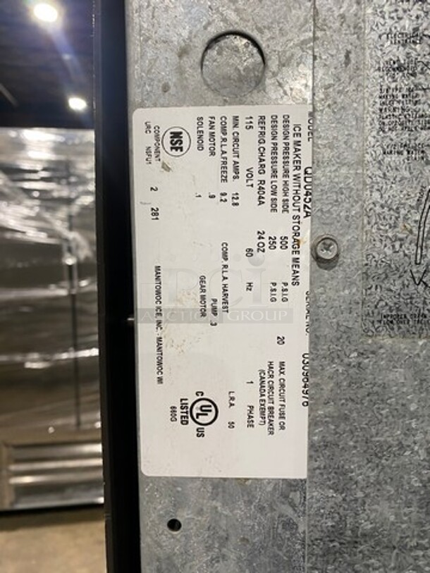 Manitowoc Commercial Ice Maker Machine! With Commercial Ice Bin! All Stainless Steel! On Legs! Model: QD0452A SN: 030964976 115V 60HZ 1 Phase - Image 6 of 7