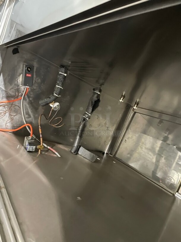 AMAZING! Custom Natural Gas Powered Island Style Steam Table! With Refrigerated Island Style Salad Bar Display Unit! All Stainless Steel! With Sneeze Guard Frame Build Out! With Enclosed Storage Underneath! On Legs! All One Money!  - Image 7 of 7