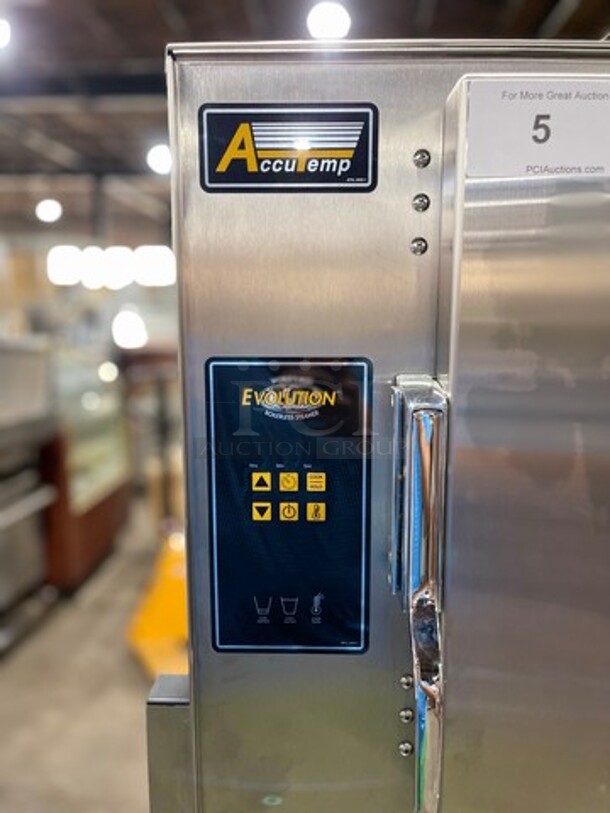 BEAUTIFUL! Accutemp Commercial Natural Gas Powered Double Deck Stand Mounted Boiler Less Steamer! All Stainless Steel! On Casters! 2x Your Bid Makes One Unit! WORKING WHEN REMOVED! Model: N61201E06000200 SN: 46145 - Image 2 of 11