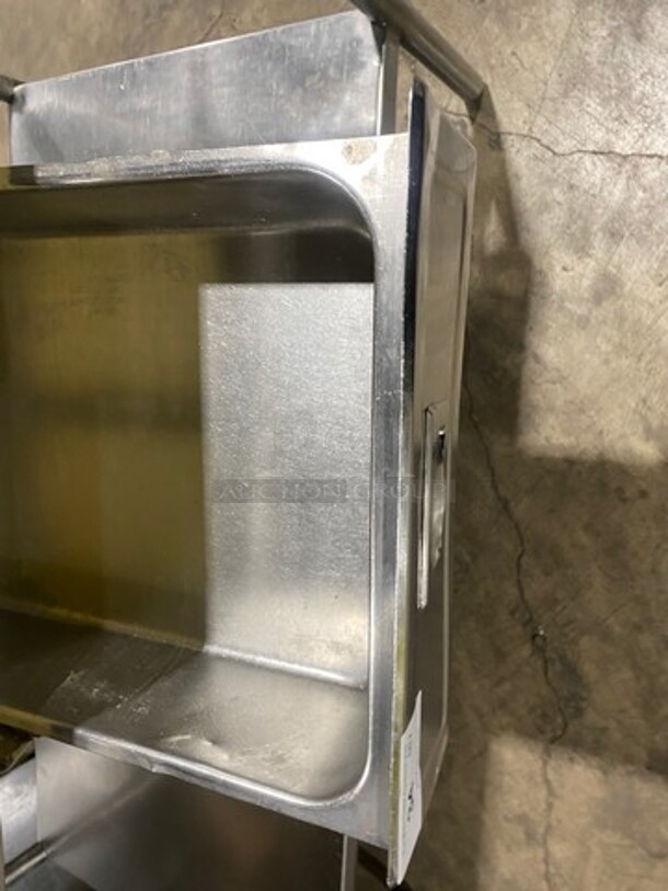 NICE! Solid Stainless Steel Work Top/ Prep Table! With Commercial Cutting Board! With Back Splash! With Mounted Can Opener! With Storage Space Underneath! On Legs! - Image 7 of 9