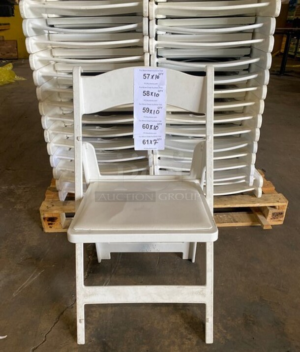 White Resin Banquet Folding Chair With White Vinyl Padded Seat! 10x Your Bid!