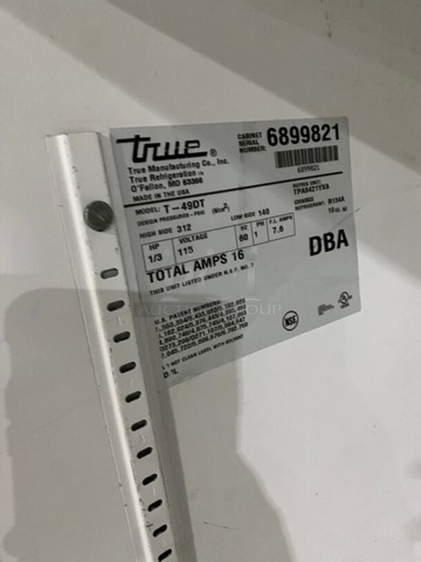 True Commercial 2 Door Half Cooler Half Freezer Combo Unit! With Poly Coated Racks! All Stainless Steel! On Casters! Model: T49DT SN: 6899821 115V 60HZ 1 Phase - Image 8 of 10