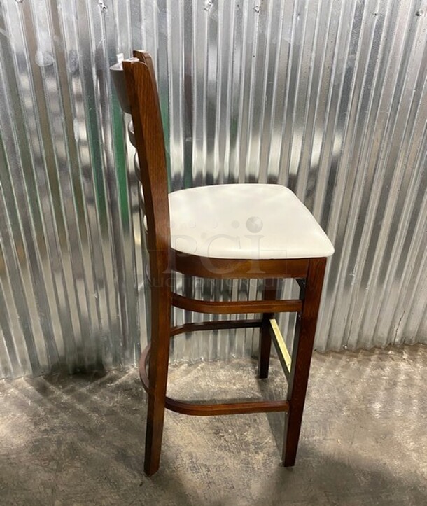 WOW! New! Solid Beech Cherry Wood Cross Back Commercial Bar Stool! With White Vinyl Seat! 2x Your Bid! - Image 4 of 7