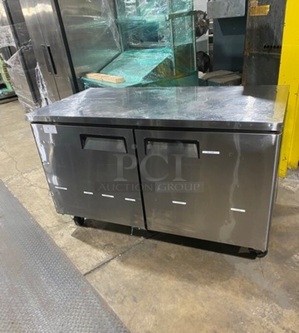 L & J Commercial 2 Door Lowboy/ Worktop Cooler! Stainless Steel! On Casters! WORKING WHEN REMOVED! Model: LUC60 SN: LUC6012020684020 115V 60HZ 1 Phase