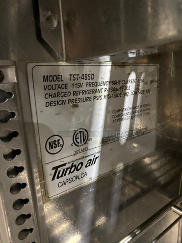Turbo Air Commercial Refrigerated Sandwich Prep Table! With 2 Door Storage Space Underneath! All Stainless Steel! On Casters! Model: TST48SD 115V 60HZ 1 Phase - Image 7 of 10