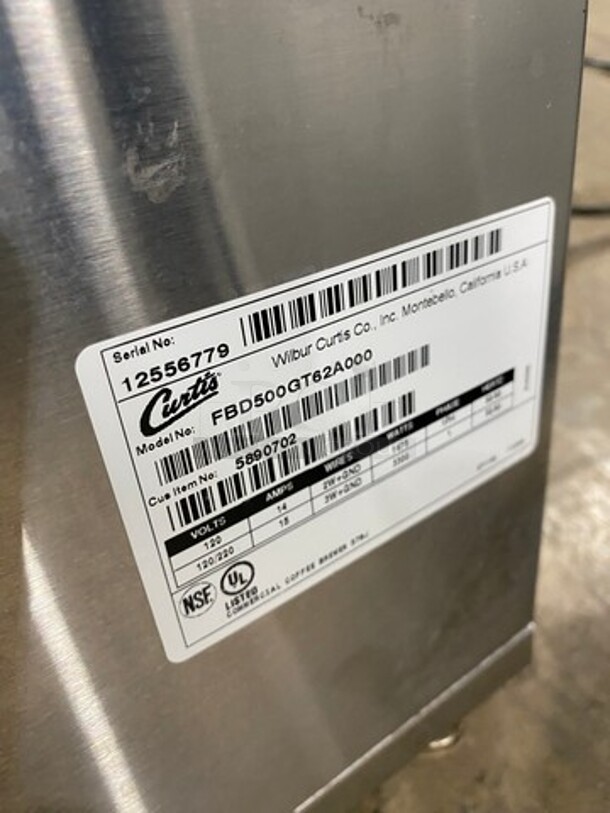Curtis Commercial Countertop Coffee Brewing Machine! With Hot Water Line! Stainless Steel Body! Gold Cup Series! Model: FBD500GT62A000 SN: 12556779 120V 60HZ 1 Phase - Image 7 of 8