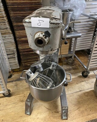Hobart Metal Commercial Floor Style 30 Quart Planetary Dough Mixer w/ Stainless Steel Mixing Bowl, Bowl Guard, Dough Hook, Paddle and Whisk Attachments! Working When Removed! MODEL D300 SN:11098163 115V 1 Phase!