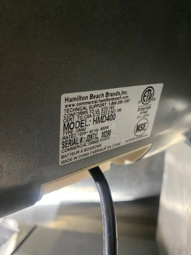 Hamilton Beach Commercial Countertop Professional 3 Spout Beverage/ Milkshake Mixer! Model: HMD400 SN: J2971L00290 120V - Image 9 of 10