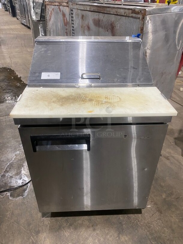 LATE MODEL! Avantco Refrigerated Commercial Sandwich/Salad Prep Table! With Commercial Cutting Board! With Poly Shelf! With Single Door Underneath Storage Space! All Stainless Steel! On Casters! 115V 1 Phase! Model 178APT27HC! Working When Removed! - Image 1 of 9