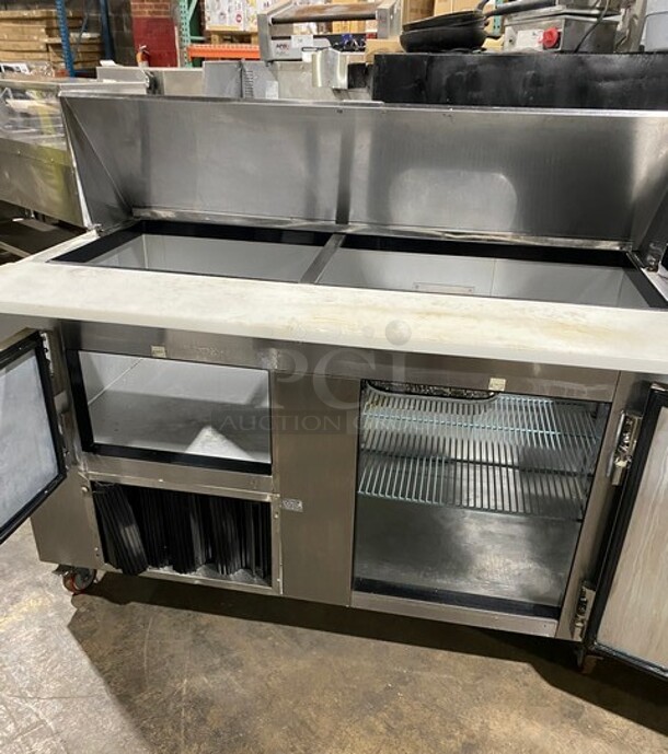 Leader Commercial Refrigerated Bain Marie Sandwich Prep Table! With 2 Door Underneath Storage Space! With Commercial Cutting Board! All Stainless Steel! On Casters! MODEL LM60SC SN:GZ08C1786 115V 1PH - Image 5 of 9