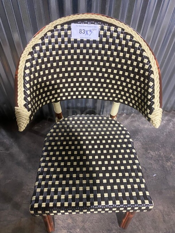 NEW! Synthetic Stackable Rounded Back Aluminum Wicker/Bamboo Chair! 3x Your Bid! - Image 5 of 7