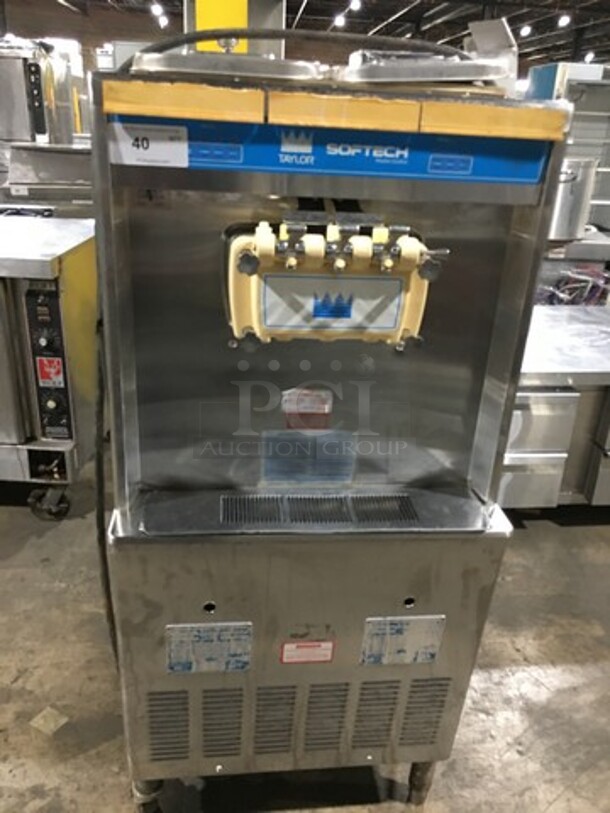 Taylor Commercial Floor Style 3 Handle Soft Serve Ice Cream Machine! All Stainless Steel! On Casters, 1 Leg! Model: 75427 SN: J0022960 208/230V 60HZ 1 Phase