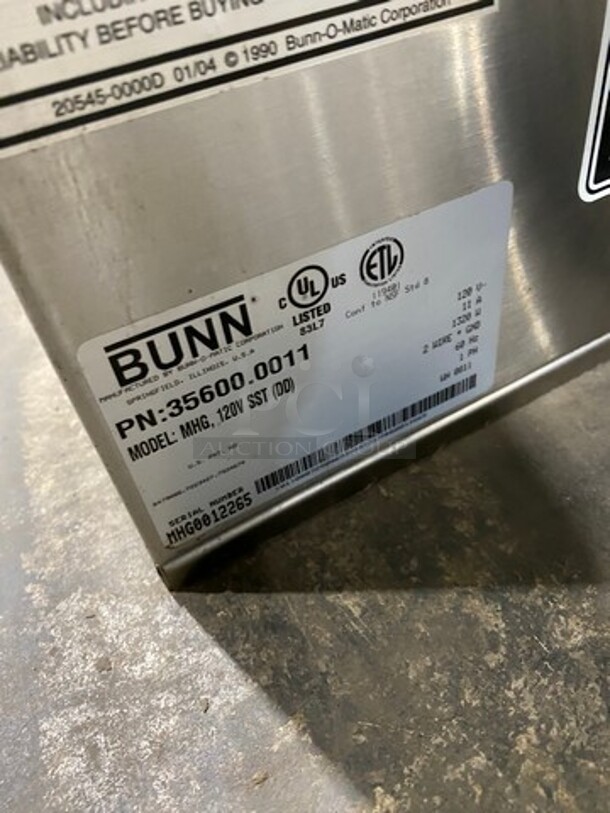 Bunn Commercial Countertop Dual Coffee Bean Grinder Machine! Stainless Steel Body! Model: MHG SN: MHG0012265 120V 60HZ 1 Phase - Image 8 of 9