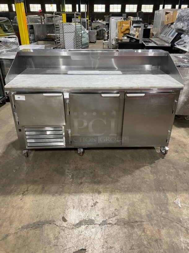 2017 Leader Commercial Refrigerated Pizza Prep Table! With Marble Top! With 3 Door Storage Space Underneath! All Stainless Steel! On Casters! Model: DR72SC SN: AA11M2201 115V 60HZ 1 Phase - Image 1 of 9