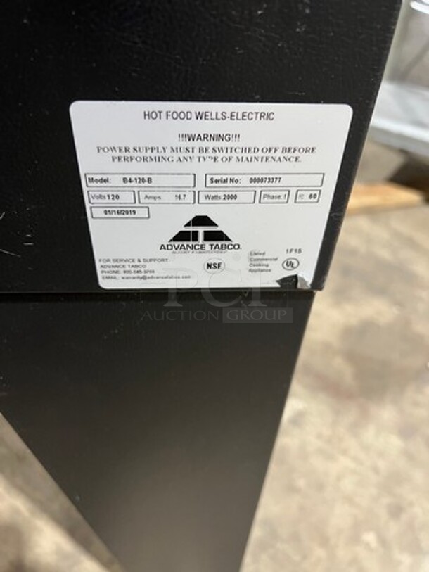 LATE MODEL! 2019 Advance Tabco Commercial Electric Powered 4 Well Steam Table! With Sneeze Guard! All Stainless Steel! On Casters! Model: B4120B SN: 000073377 120V 60HZ 1 Phase - Image 8 of 8