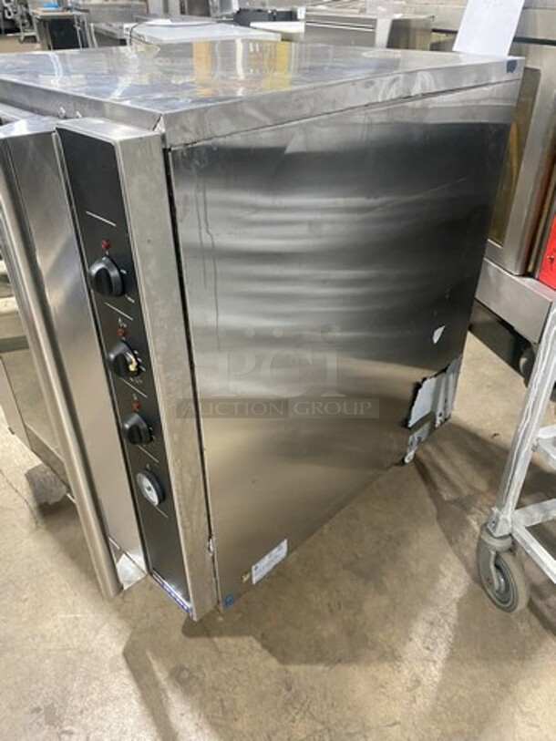 WOW! Moffat Turbofan P8M - Full Size Sheet Pan Manual Electric Proofer And Holding Cabinet! P Series! 8 x full size sheet pan capacity
3" tray spacing
Low velocity circulation fan
Off / proofer / hold mode selection dial
Mechanical thermostat 65-185F
Air heating ON control panel indicator
Humidity level control
Humidity tank ON control panel indicator
Cabinet temperature thermometer
Auto-fill water system standard
Single phase connection!  - Image 6 of 8