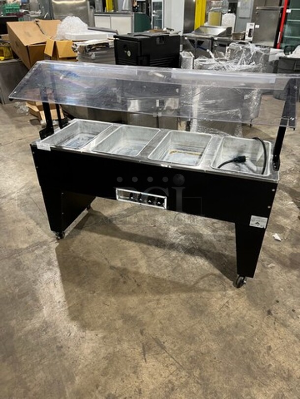 LATE MODEL! 2019 Advance Tabco Commercial Electric Powered 4 Well Steam Table! With Sneeze Guard! All Stainless Steel! On Casters! Model: B4120B SN: 000073376 120V 60HZ 1 Phase