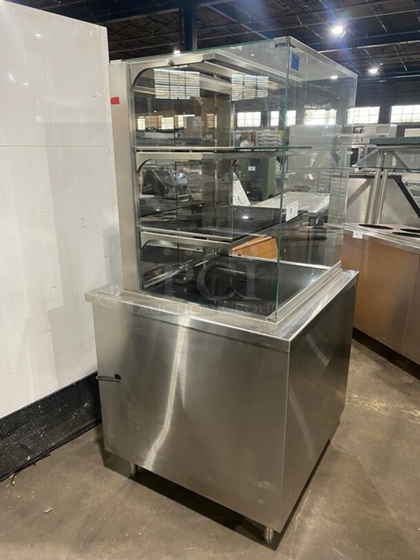 RPI Commercial Heated Display Case Merchandiser! Glass All Around! With Rear Access Doors! Stainless Steel Body! On Legs! WORKING WHEN REMOVED! Model: VIHD234RSQCC SN: 11197731 208/230V  - Image 2 of 8