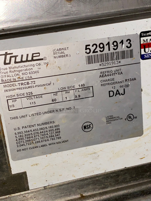 True Commercial Refrigerated 4 Drawer Chef Base! All Stainless Steel! Model: TRCB72 SN: 5291913 115V 60HZ 1 Phase - Image 7 of 8
