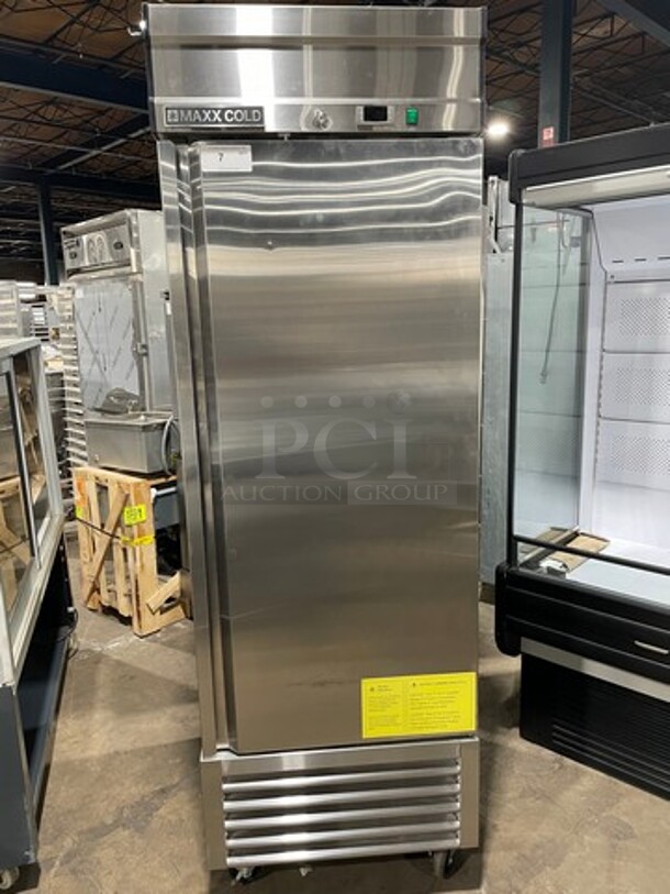 COOL! NEW! LATE MODEL! Maxx Cold Commercial Single Door Reach In Freezer! With Poly Coated Racks! All Stainless Steel! On Casters! Model: MXSF23FDHC SN: S201932241 115V 60HZ 1 Phase