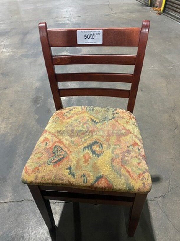 Multi Pattern Cushioned Chairs! With Brown Wooden Body! 8x Your Bid!