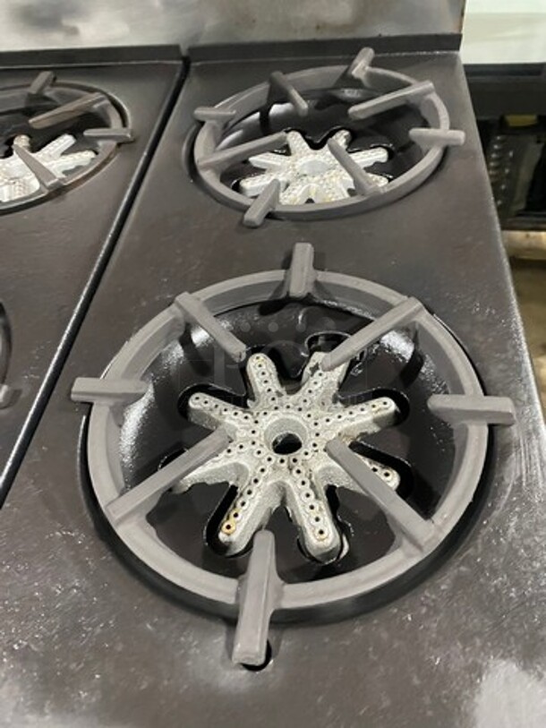 Garland Commercial Natural Gas Powered 12 Burner Stove! With 2 Full-Sized Ovens! With Metal Oven Racks! With Raised Back Splash & Salamander Shelf! Stainless Steel! On Casters! Working When Removed! - Image 6 of 10