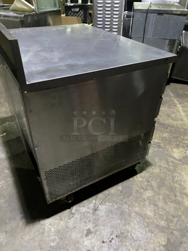 Custom Cool Commercial Work/Prep Table! With Backsplash! With Refrigerated 2 Door Underneath Storage! All Stainless Steel! On Casters! - Image 4 of 8