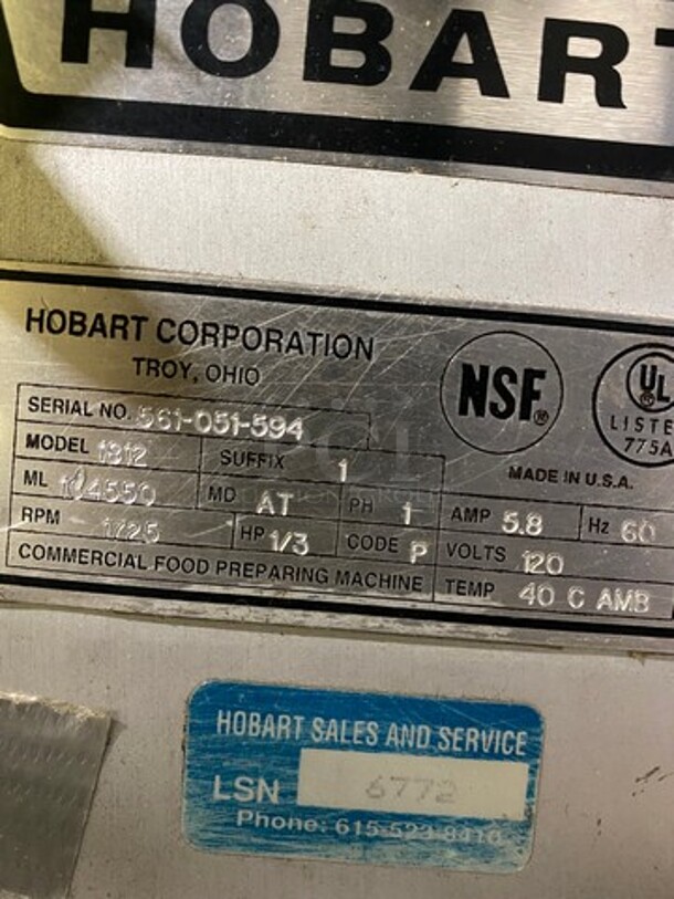 Hobart Commercial Countertop Deli/Meat Slicer! All Stainless Steel! Model: 1812 SN: 561051594 120V 60HZ 1 Phase - Image 6 of 6