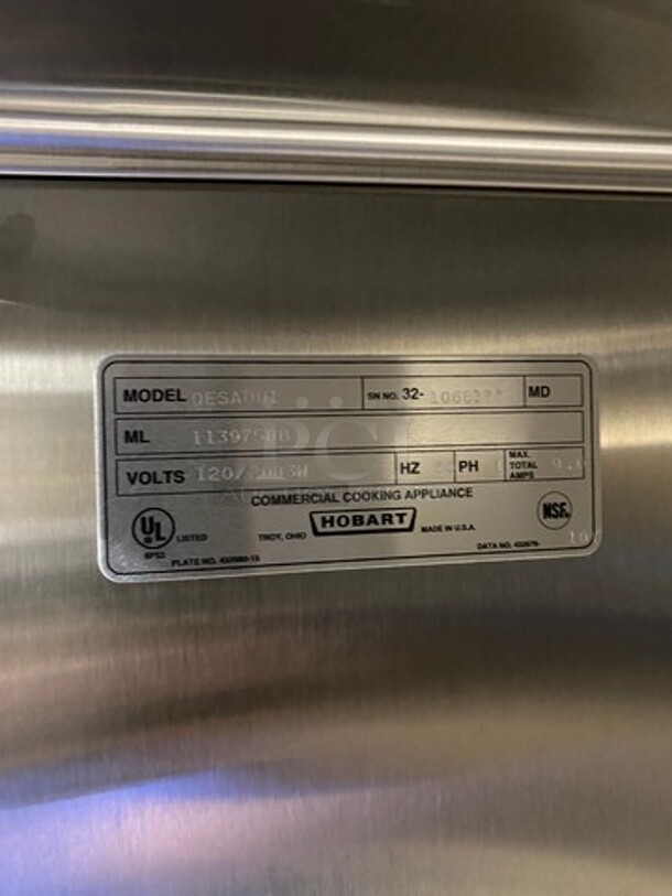 WOW! NEW! NEVER USED! OUT OF THE BOX! Hobart Commercial Electric Powered Single Door Roll In Rack Proofer/ Warmer Holder/ Hot Food Storage! Solid Stainless Steel! Model: QESADHL SN: 321068377 120/208V 60HZ 1 Phase - Image 6 of 7