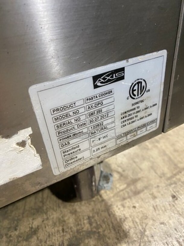 2012 Axis Commercial Natural Gas Powered 2 Bay Pasta Cooker! All Stainless Steel! On Casters! Model: AXDPG SN: GMF059 - Image 5 of 10