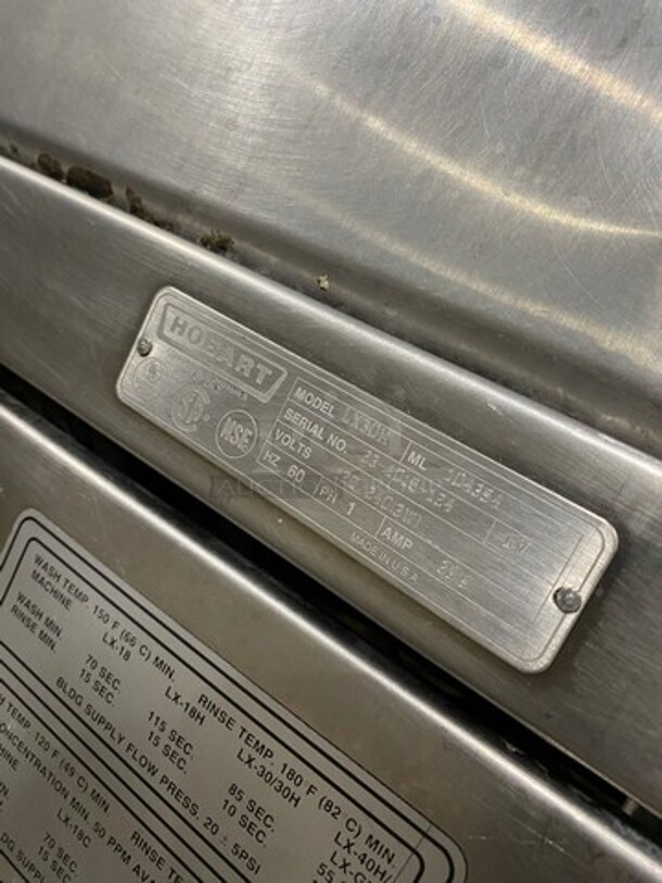 Hobart Commercial Under The Counter Heavy Duty Dishwasher! All Stainless Steel! Model: LX30H SN: 231015124! 120/240V 60HZ 1 Phase! - Image 7 of 8