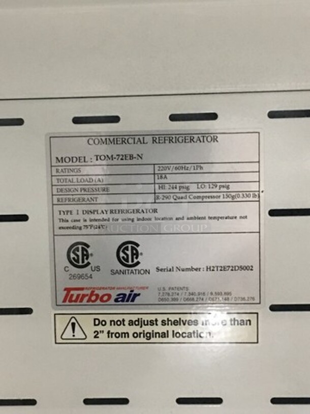 COOL! LATE MODEL! 2018 Turbo Air Commercial Refrigerated Grab-N-Go Open Case Merchandiser! WORKING WHEN REMOVED! Model: TOM72EBN SN: H2T2E72D5002 220V 60HZ 1 Phase - Image 6 of 10