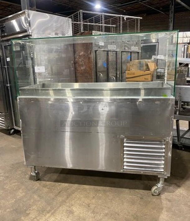 Commercial Refrigerated Food Serving Station Counter/ Cold Pan! With Sneeze Guard! Stainless Steel Body! On Casters!