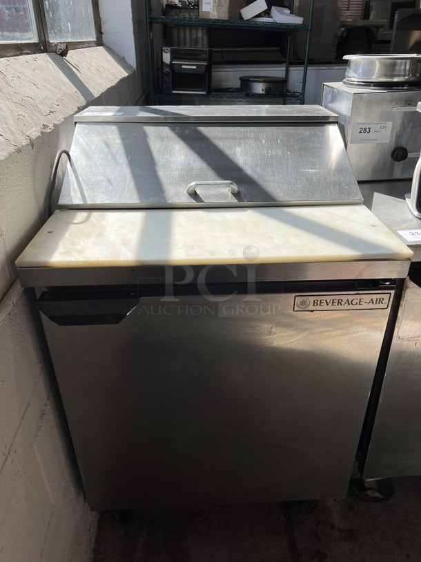 Beverage Air Model SPE27 Stainless Steel Commercial Sandwich Salad Prep Table Bain Marie Mega Top on Commercial Casters. 115 Volts, 1 Phase. 27x29x42. Tested and Working!