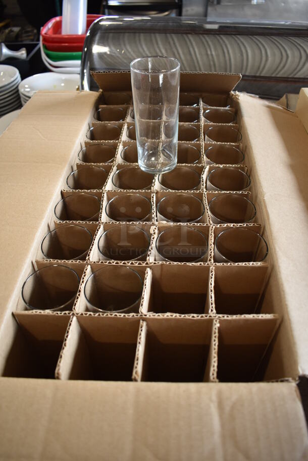 5 Boxes of Various BRAND NEW Glasses; 67 Libbey 95 2.5x2.5x6 Zombie Glasses, 6 Rastal Teku 4x4x8 Wine Glasses, 5 Arcoroc 5x5x7.5 Wine Glasses, 12 Libbey 7533 4x4x8.5 Vina Wine Glasses and 10 Anchor 11868 3x3x6 Vino Redux Beverage Glasses. 5 Times Your Bid!