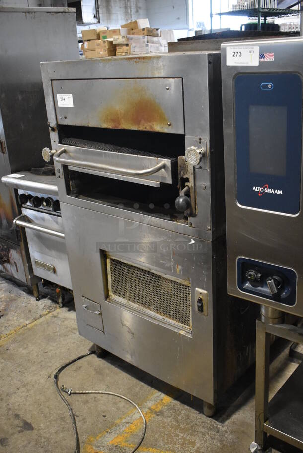 Stainless Steel Commercial Floor Style Natural Gas Powered Vertical Broiler.