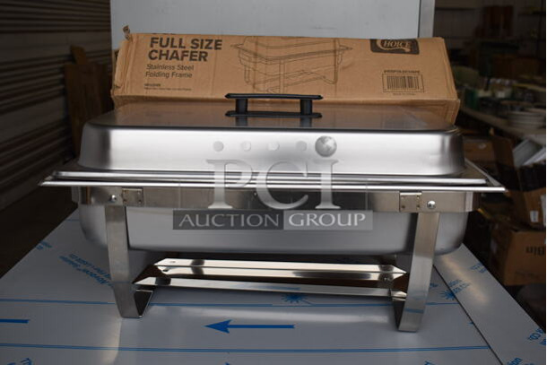 13 BRAND NEW IN BOX! Choice Aluminum 8 Quart Full Size Chafing Dish w/ Drop In and Lid. 23x14.5x12. 13 Times Your Bid!