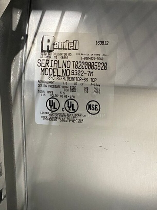 Randell Commercial 2 Door Lowboy/Worktop Cooler! All Stainless Steel! On Casters! Model: 93027M SN: T0200005620115V 60HZ 1 Phase - Image 7 of 8