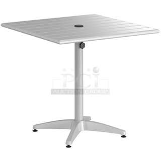 BRAND NEW SCRATCH & DENT! Lancaster Table & Seating 427CAU3232SL 32" x 32" Silver Powder-Coated Aluminum Dining Height Outdoor Table with Umbrella Hole 32x32x30  
