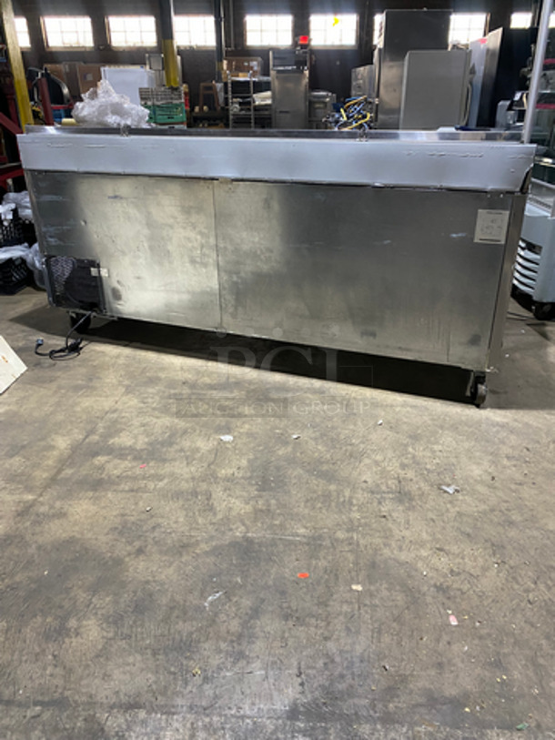 WoW! NEVER USED! All Stainless Steel Commercial Refrigerated Pizza Prep Table! With Commercial Cutting Board! With 3 Door Underneath Storage Space! With Poly Coated Racks! All Stainless Steel! On Casters! Model: LPP93 SN: LPP9312120584001 115V 60HZ 1 Phase - Image 4 of 11