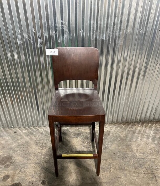 BRAND NEW! Collin European Beech Wood Restaurant Bar Stool In Walnut! 3x Your Bid! - Image 1 of 6